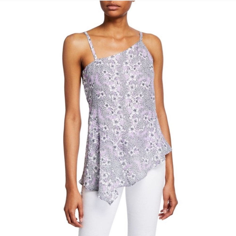 PARKER Floral Purple Asymmetric Peplum Top S